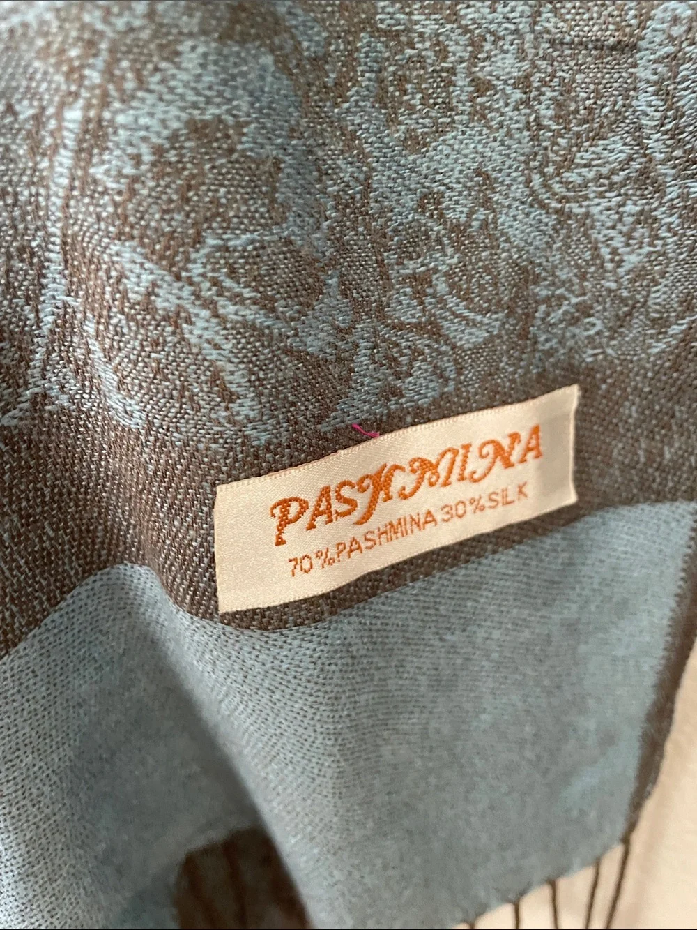 pashmina Blue-Gray elegant Paisley Shawl Wrap with Fringe